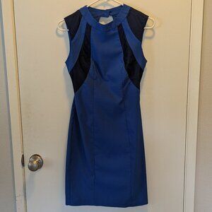 ASOS Dark Blue Sleeveless Career Style Bodycon Dress Mesh Contrast Open Back